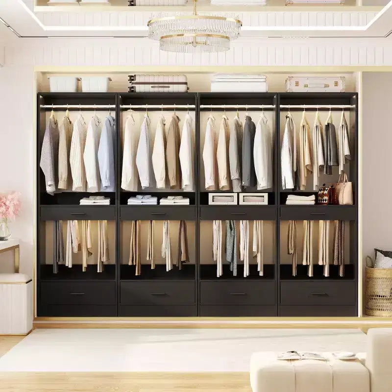 Besiost 2PCS Closet System Organizer with Hanging Area, Freestanding Wooden Closet with Drawers