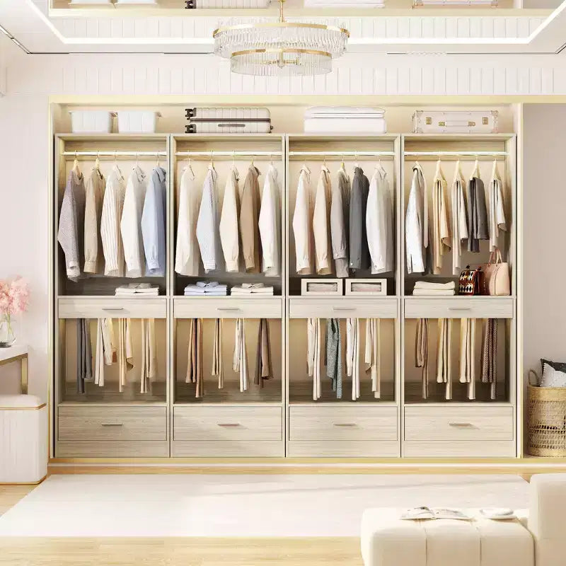 Besiost 2PCS Closet System Organizer with Hanging Area, Freestanding Wooden Closet with Drawers