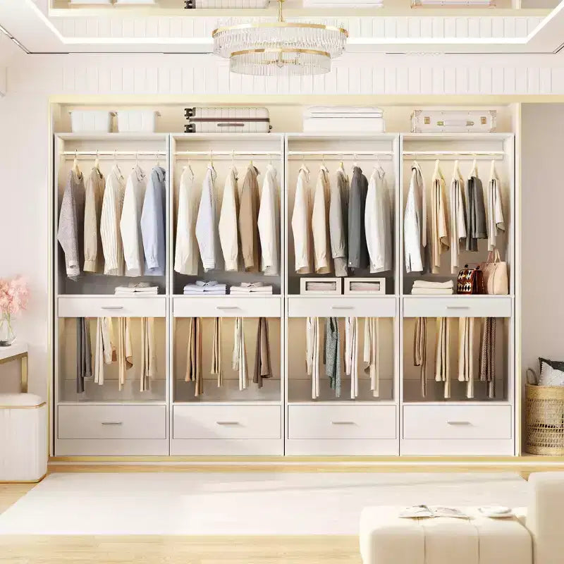 Besiost 2PCS Closet System Organizer with Hanging Area, Freestanding Wooden Closet with Drawers