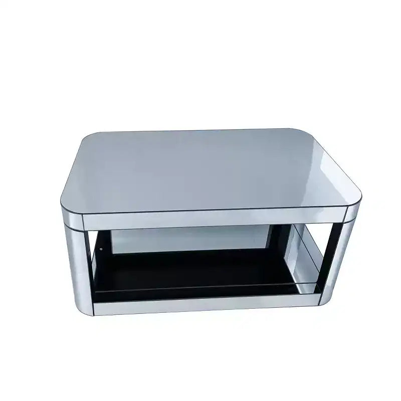 Modern Rounded Corner Mirror Coffee Table with Glass Top, Rectangular Center Table with Storage for Living Room-Panipeachy