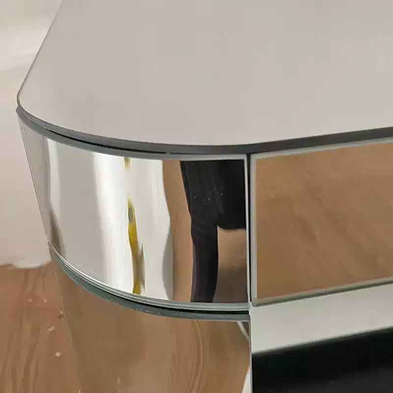 Modern Rounded Corner Mirror Coffee Table with Glass Top, Rectangular Center Table with Storage for Living Room-Panipeachy