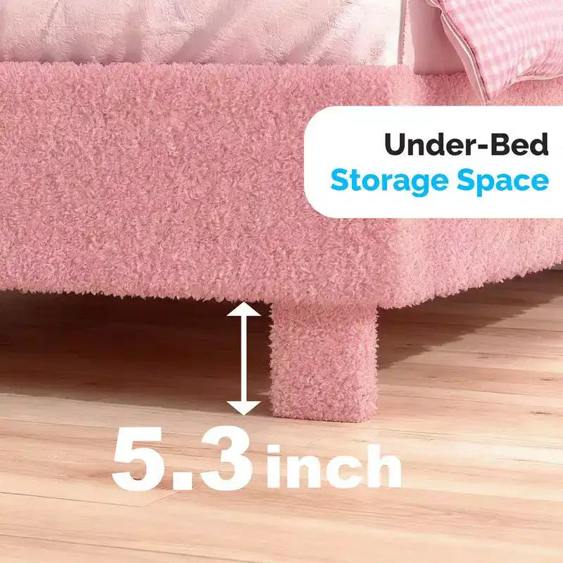 Karl Home Boucle Upholstered Platform Soft Bed, Cloud Bed Frame with Rounded Corners Headboard