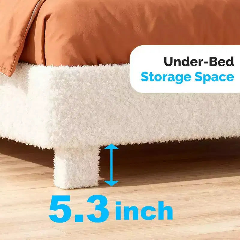 Karl Home Boucle Upholstered Platform Soft Bed, Cloud Bed Frame with Rounded Corners Headboard