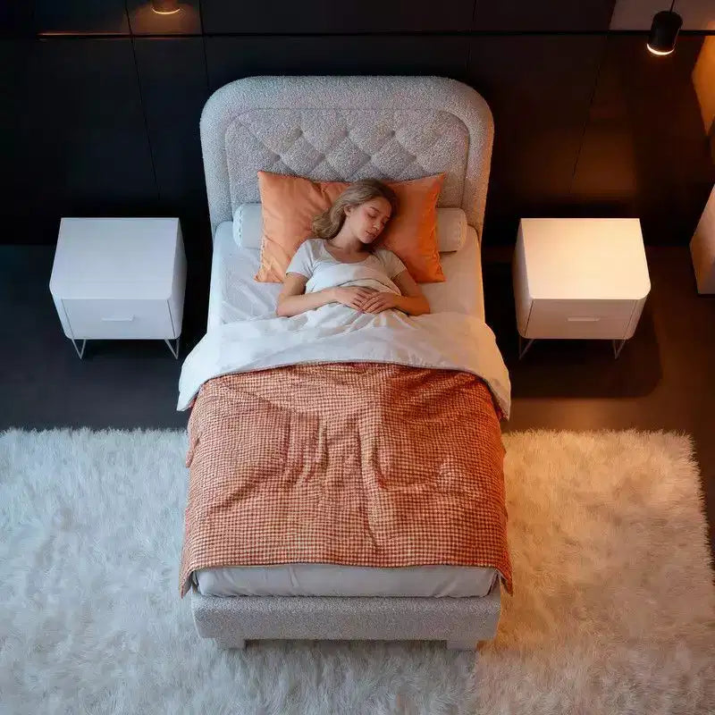 Karl Home Boucle Upholstered Platform Soft Bed, Cloud Bed Frame with Rounded Corners Headboard