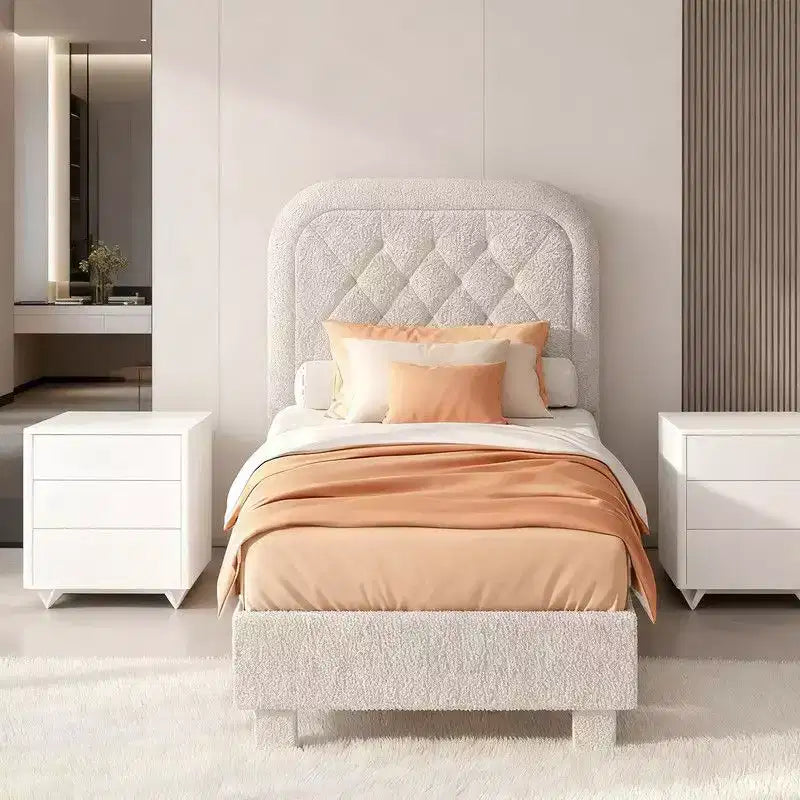 Karl Home Boucle Upholstered Platform Soft Bed, Cloud Bed Frame with Rounded Corners Headboard