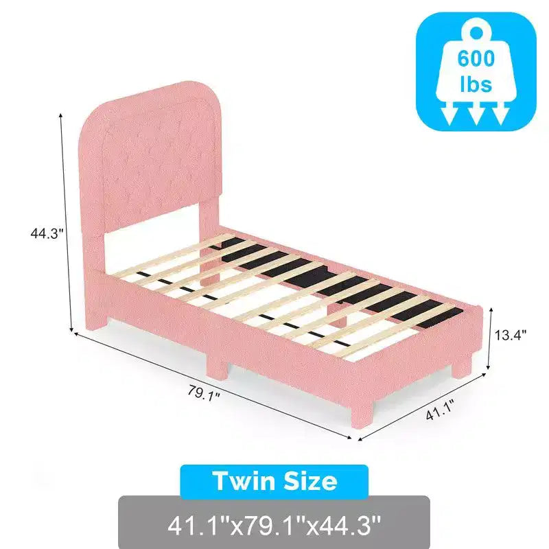 Karl Home Boucle Upholstered Platform Soft Bed, Cloud Bed Frame with Rounded Corners Headboard