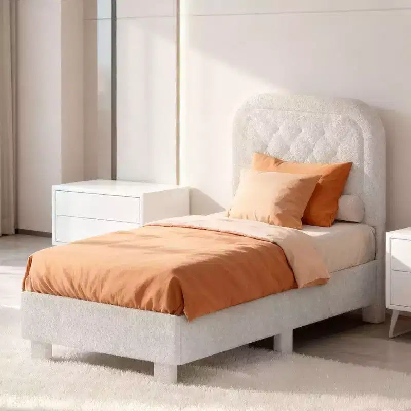 Karl Home Boucle Upholstered Platform Soft Bed, Cloud Bed Frame with Rounded Corners Headboard