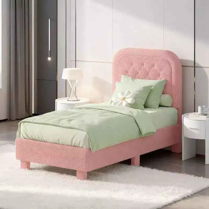 Karl Home Boucle Upholstered Platform Soft Bed, Cloud Bed Frame with Rounded Corners Headboard