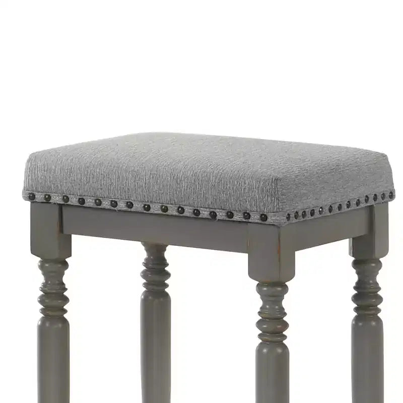 Okak 26 Inch Counter Stools Set of 2, Rustic Wooden Barstools with Fabric Seat and Nailhead Trim, Farmhouse Kitchen Seating