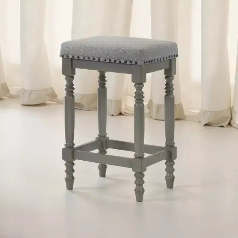 Okak 26 Inch Counter Stools Set of 2, Rustic Wooden Barstools with Fabric Seat and Nailhead Trim, Farmhouse Kitchen Seating