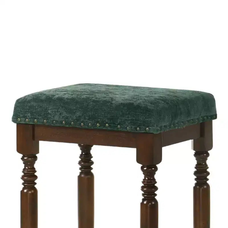 Okak 26 Inch Counter Stools Set of 2, Rustic Wooden Barstools with Fabric Seat and Nailhead Trim, Farmhouse Kitchen Seating