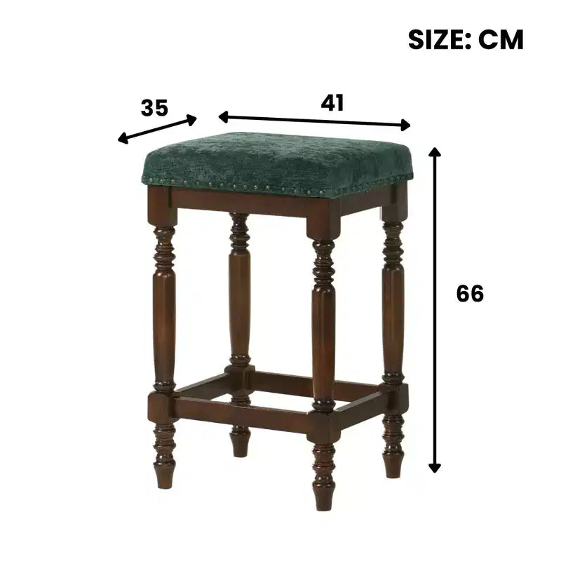 Okak 26 Inch Counter Stools Set of 2, Rustic Wooden Barstools with Fabric Seat and Nailhead Trim, Farmhouse Kitchen Seating