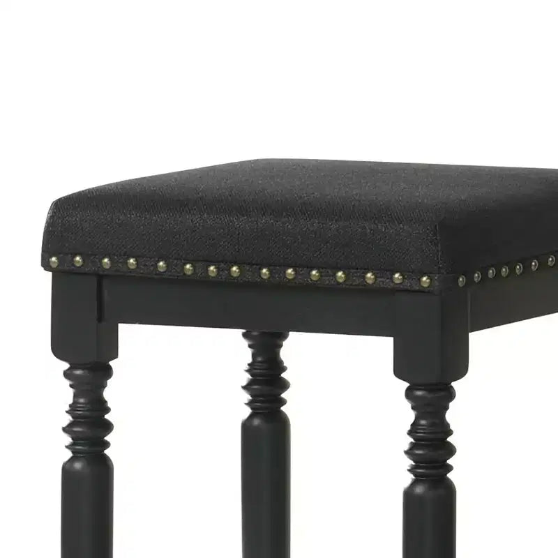 Okak 26 Inch Counter Stools Set of 2, Rustic Wooden Barstools with Fabric Seat and Nailhead Trim, Farmhouse Kitchen Seating