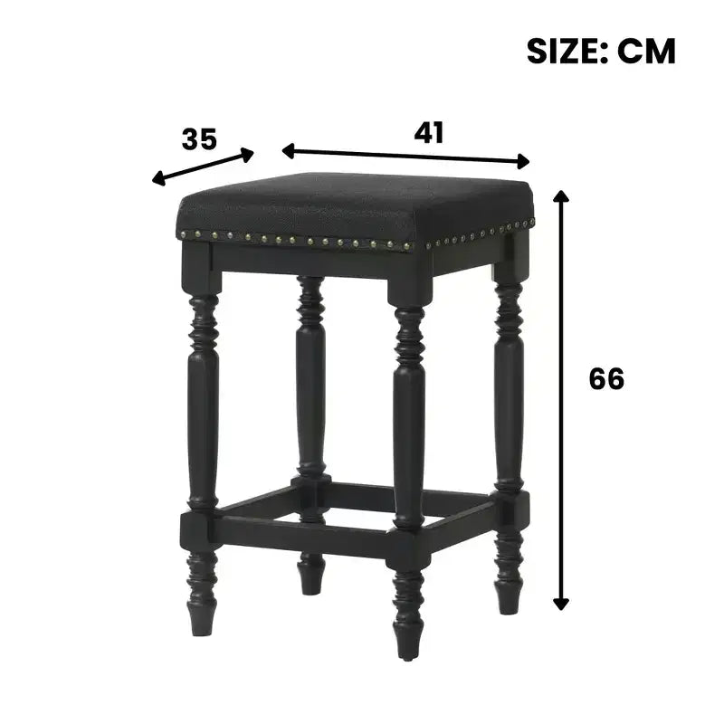 Okak 26 Inch Counter Stools Set of 2, Rustic Wooden Barstools with Fabric Seat and Nailhead Trim, Farmhouse Kitchen Seating