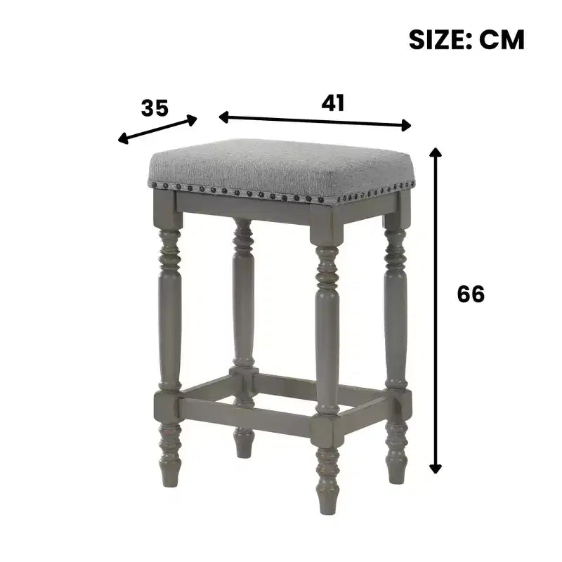 Okak 26 Inch Counter Stools Set of 2, Rustic Wooden Barstools with Fabric Seat and Nailhead Trim, Farmhouse Kitchen Seating