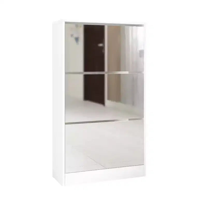 Homy Casa Slim Shoe Storage Cabinet with Mirror, 3-Tier Space-Saving Shoe Rack, White
