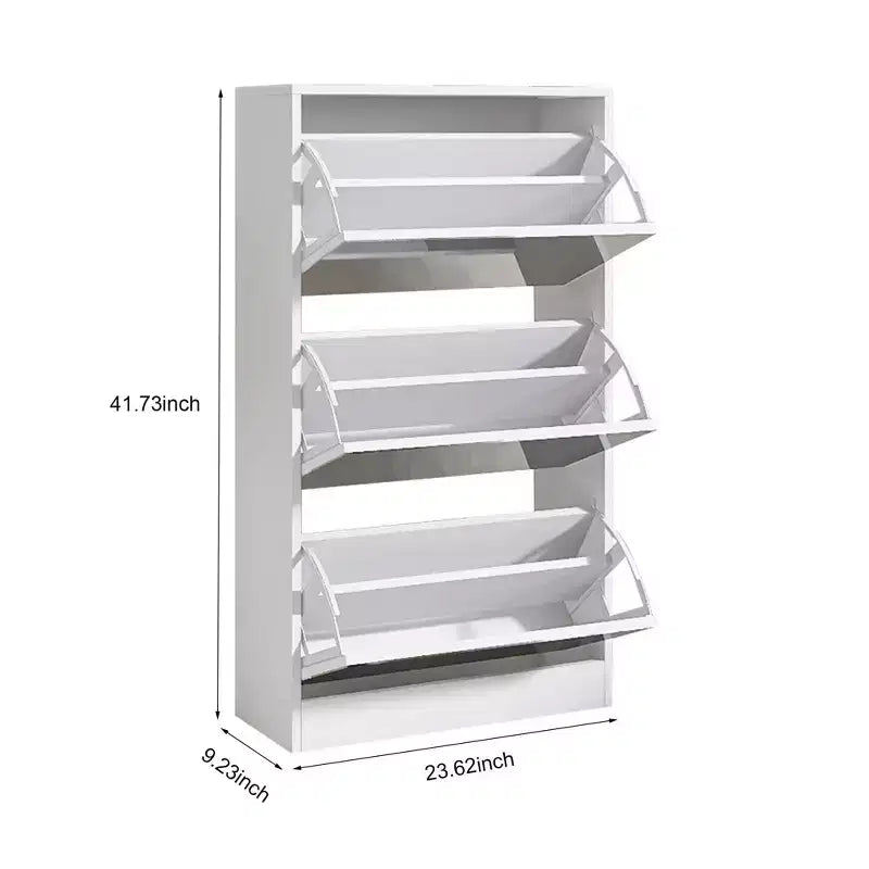 Homy Casa Slim Shoe Storage Cabinet with Mirror, 3-Tier Space-Saving Shoe Rack, White
