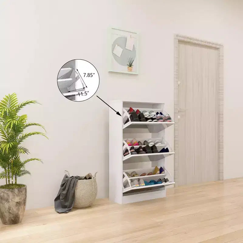 Homy Casa Slim Shoe Storage Cabinet with Mirror, 3-Tier Space-Saving Shoe Rack, White