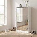 Homy Casa Slim Shoe Storage Cabinet with Mirror, 3-Tier Space-Saving Shoe Rack, White