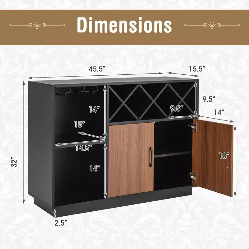 Costway Industrial Wine Bar Cabinet Sideboard Buffet with Glass Holder & Adjustable Shelf